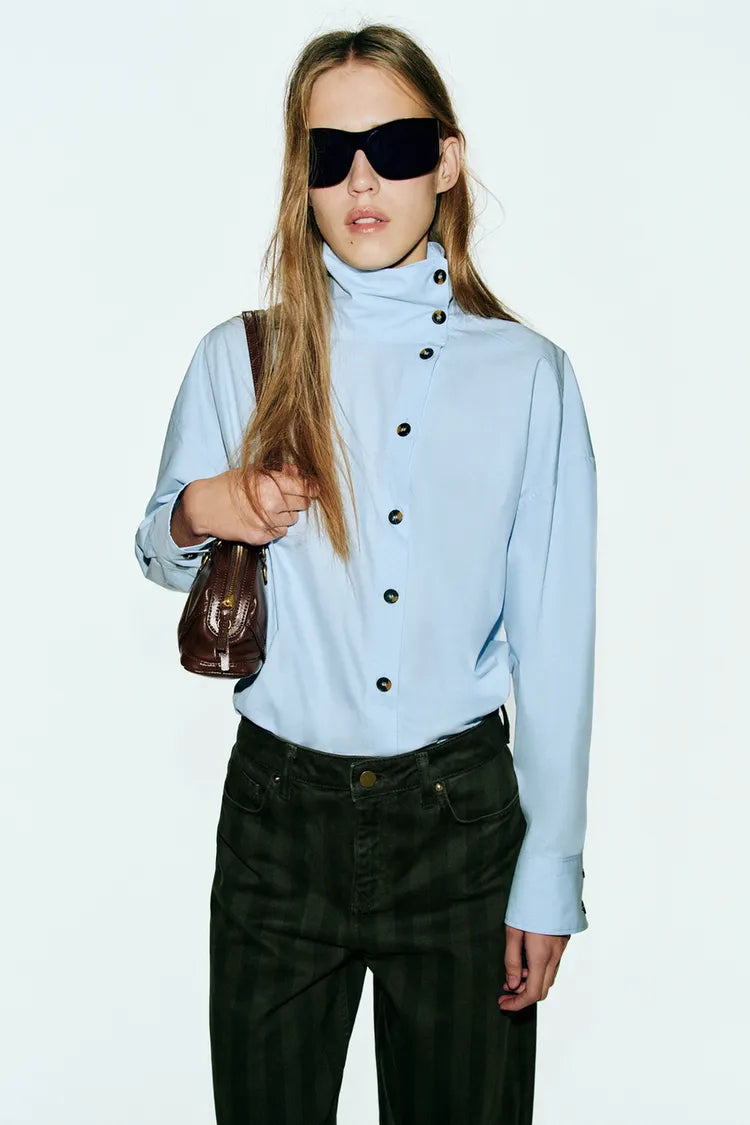 HIGH NECK POPLIN SHIRT