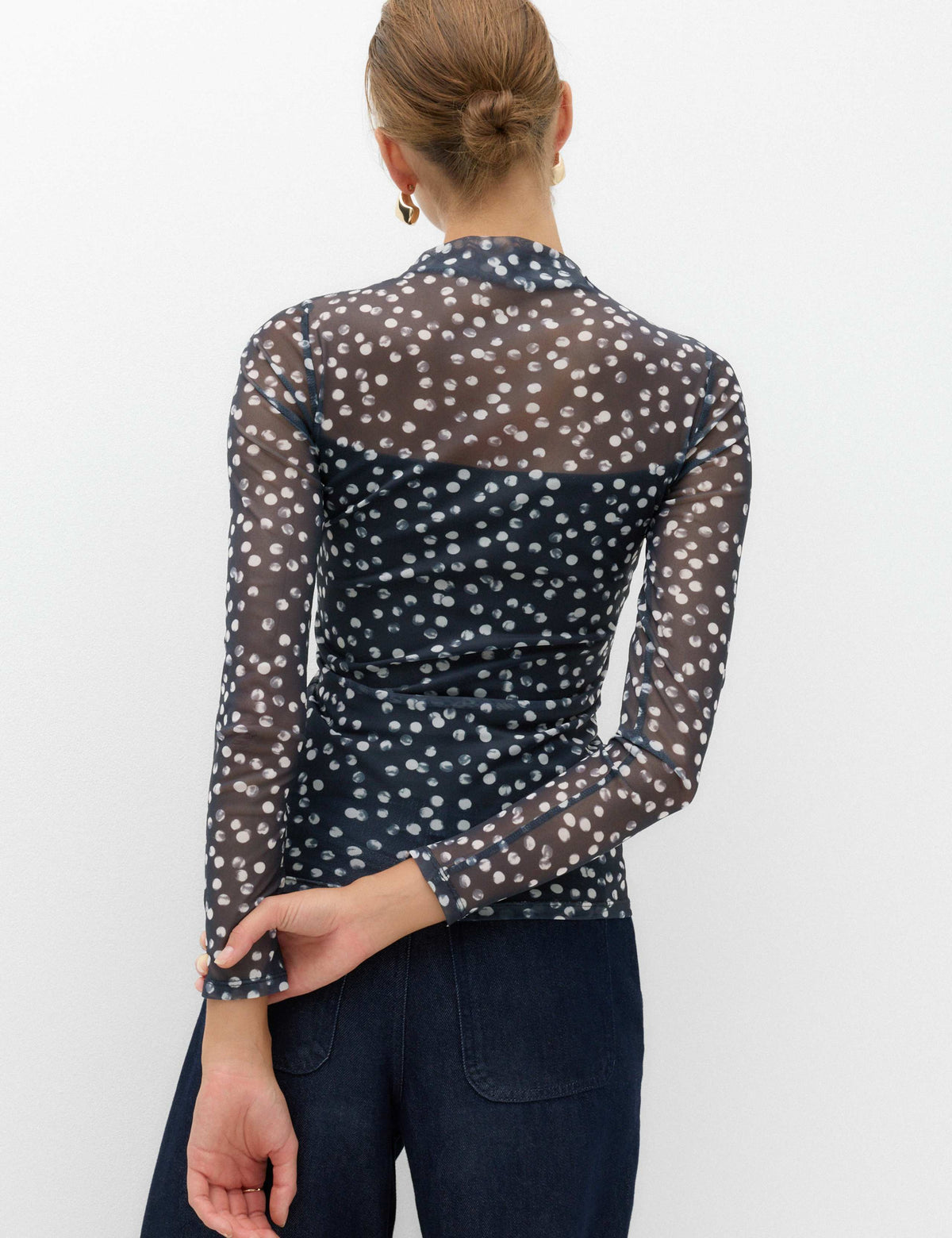 M&S Black Mix polka dot fitted top – front view