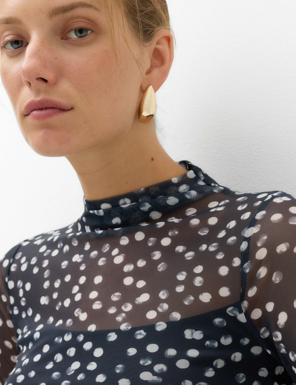 M&S Black Mix polka dot fitted top – side view