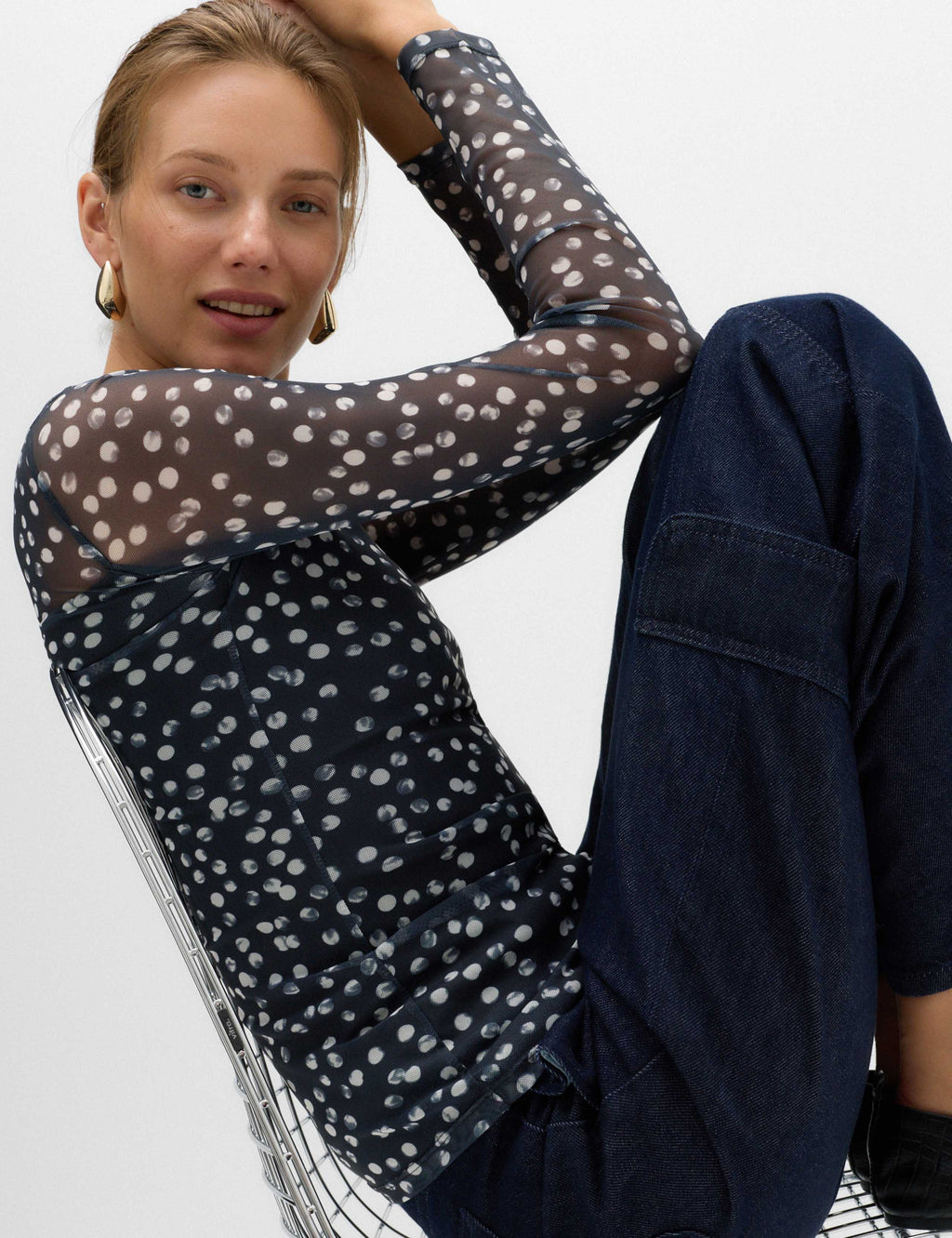 M&S Black Mix polka dot fitted top – back view