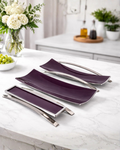 ELEGANT SERVING TRAY SET – PURPLE GLASS & SILVER FINISH