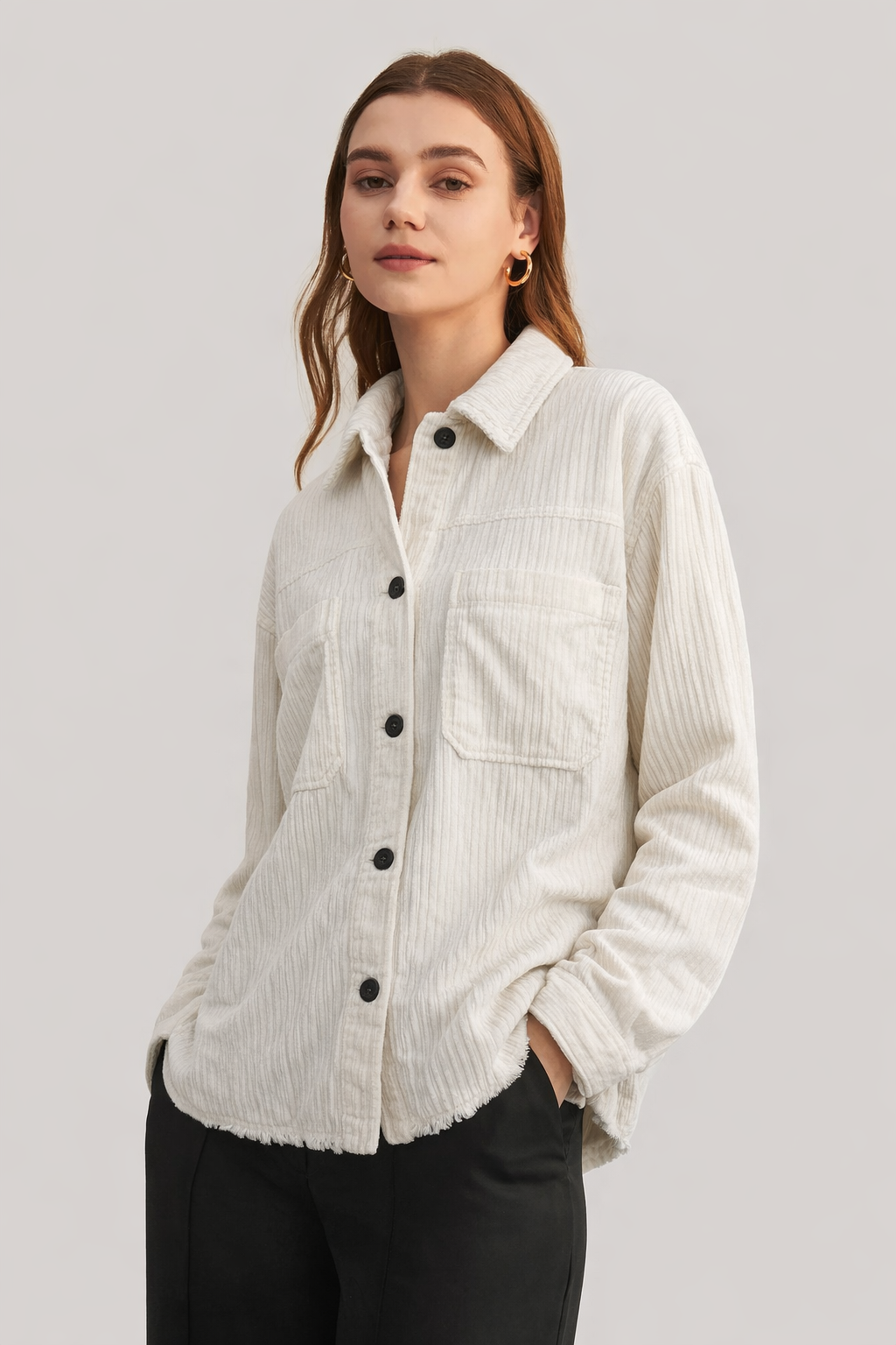 TEXTURED CORDUROY BUTTON-DOWN SHIRT JACKET