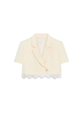 Blazer court Zara jaune pâle à finition dentelle