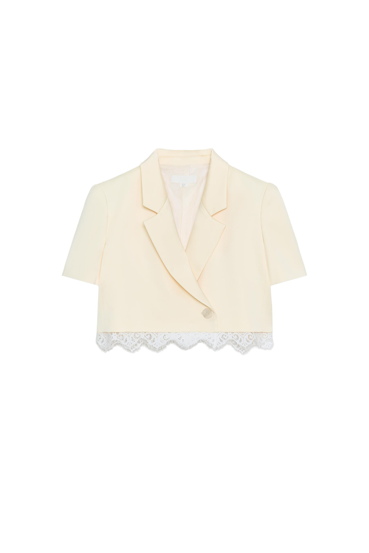 Blazer court Zara jaune pâle à finition dentelle