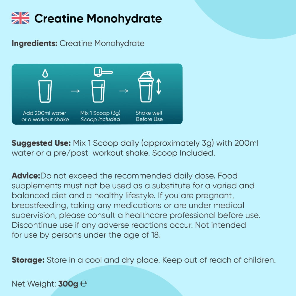 Creatine Monohydrate Micronised Powder | 3g Dose, 300g