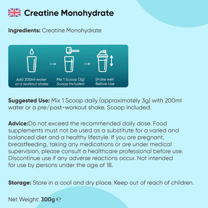 Creatine Monohydrate Micronised Powder | 3g Dose, 300g