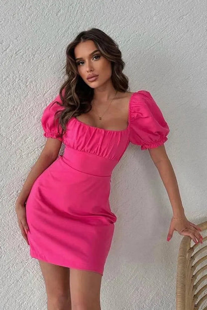Puff Sleeve Backless Mini Dress | PINK