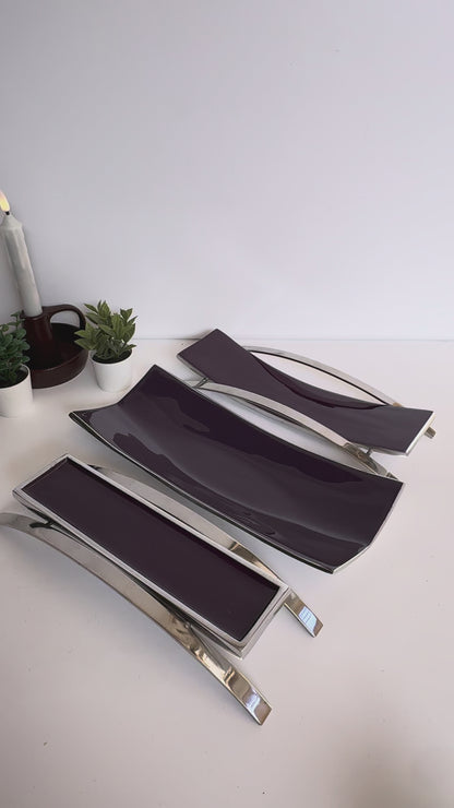 ELEGANT SERVING TRAY SET – PURPLE GLASS & SILVER FINISH