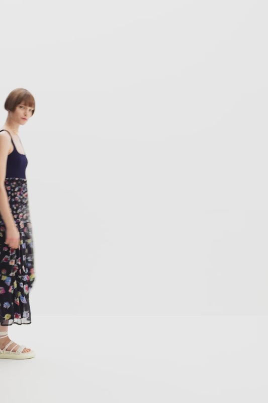 Robe midi combinée fleurs