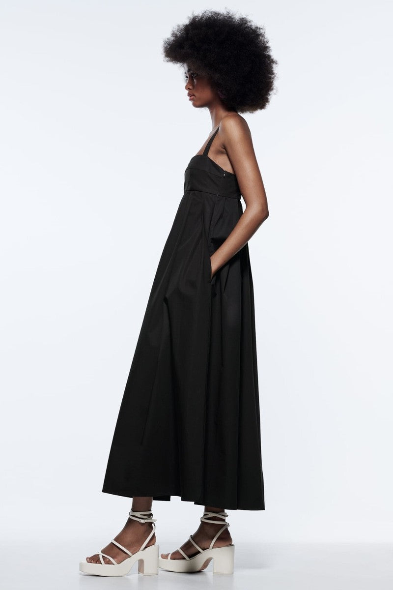 [X6] COTTON POPLIN MIDI/MAXI DRESS | BLACK