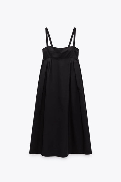 COTTON POPLIN MIDI/MAXI DRESS | BLACK