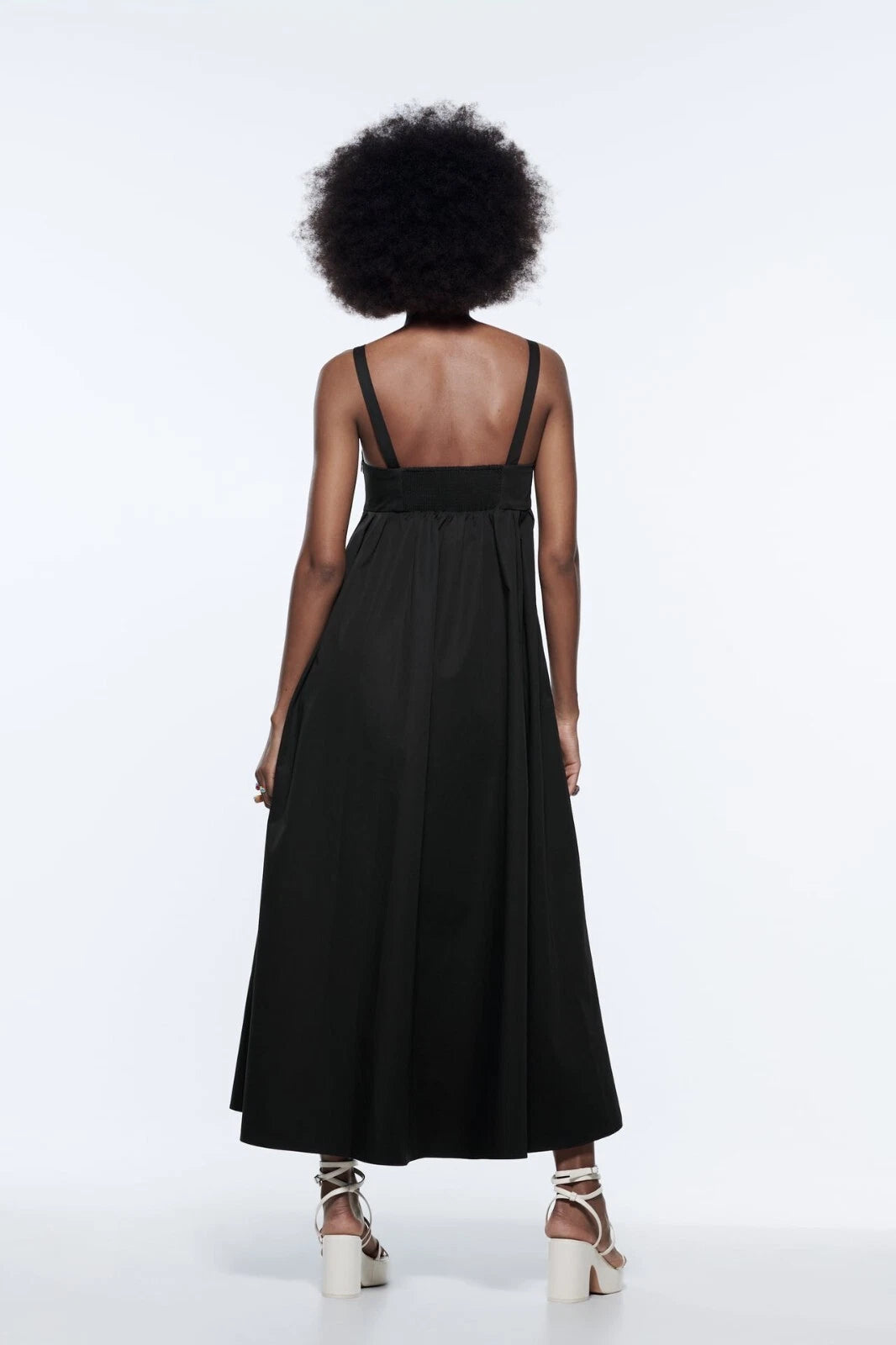 [X6] COTTON POPLIN MIDI/MAXI DRESS | BLACK