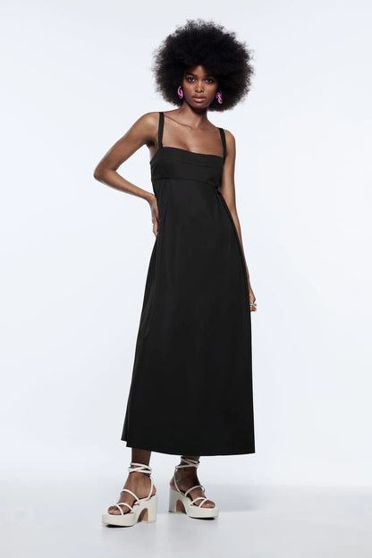 COTTON POPLIN MIDI/MAXI DRESS | BLACK
