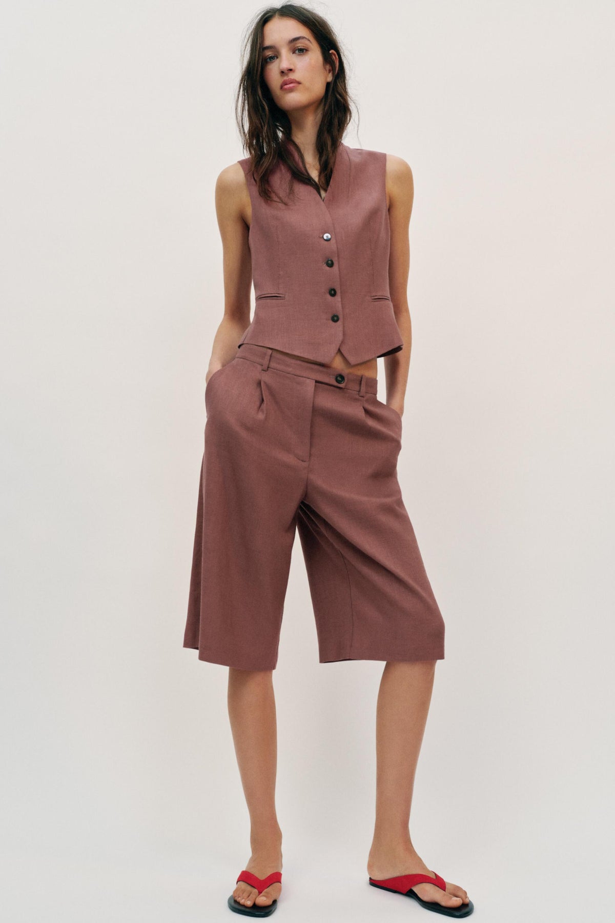 Gilet Zara en mélange de lin rose marsala — vendu seul