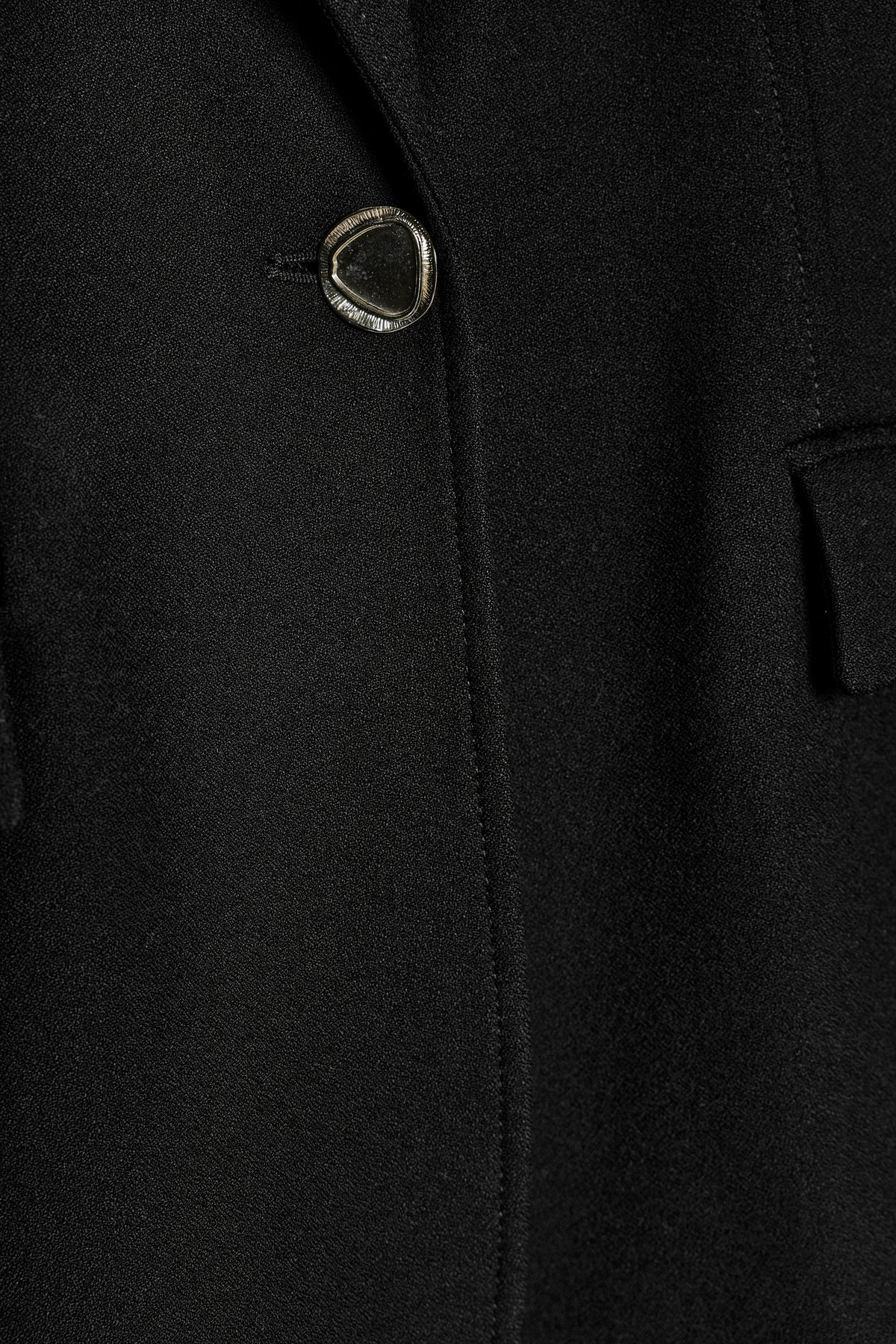 Blazer Zara noir cintré — détail du bouton et de la poche