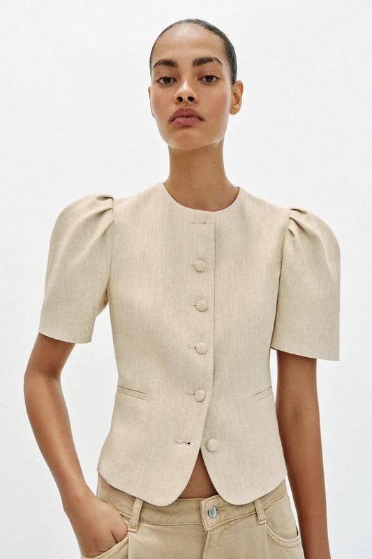 Veste Zara beige à manches courtes bouffantes