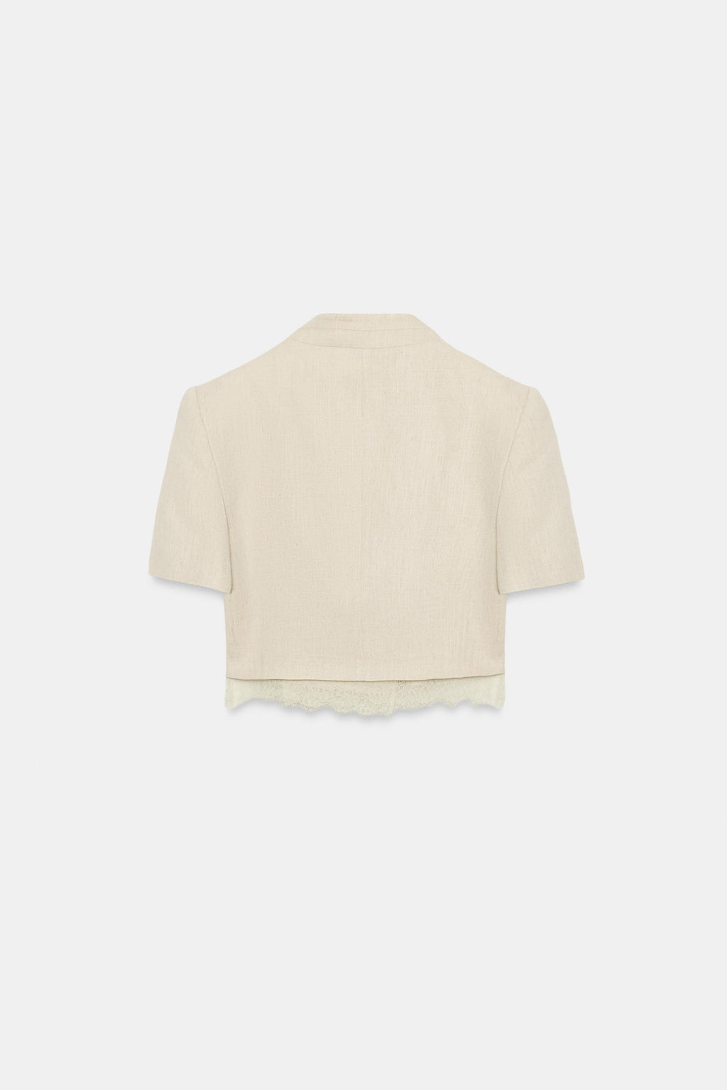 Blazer court Zara beige clair à finition dentelle