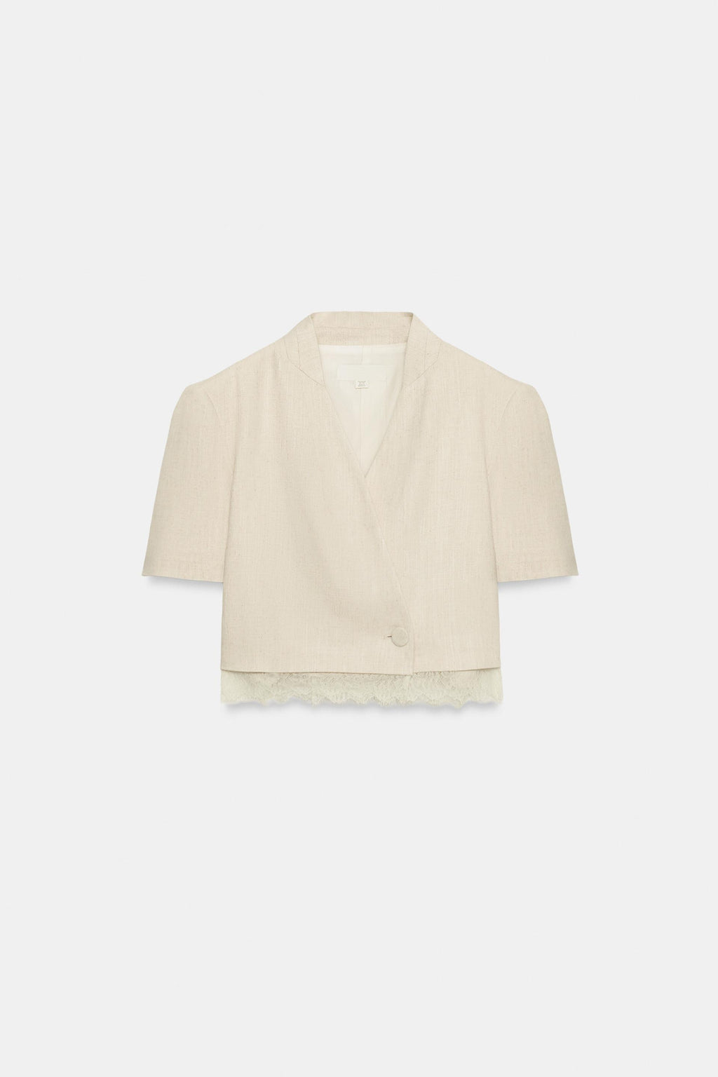 Blazer court Zara beige clair à finition dentelle