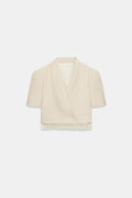 Blazer court Zara beige clair à finition dentelle