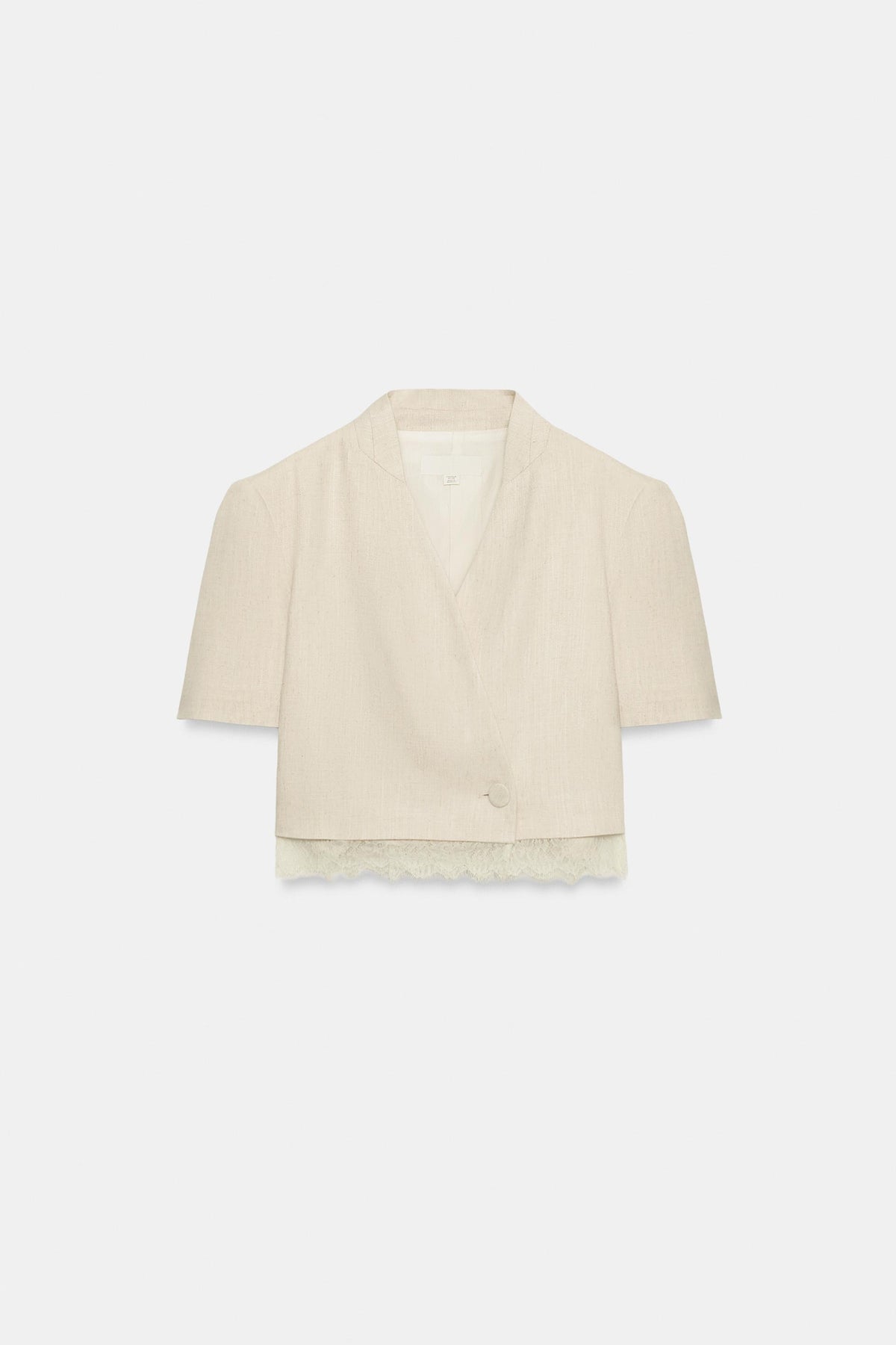 Blazer court Zara beige clair à finition dentelle