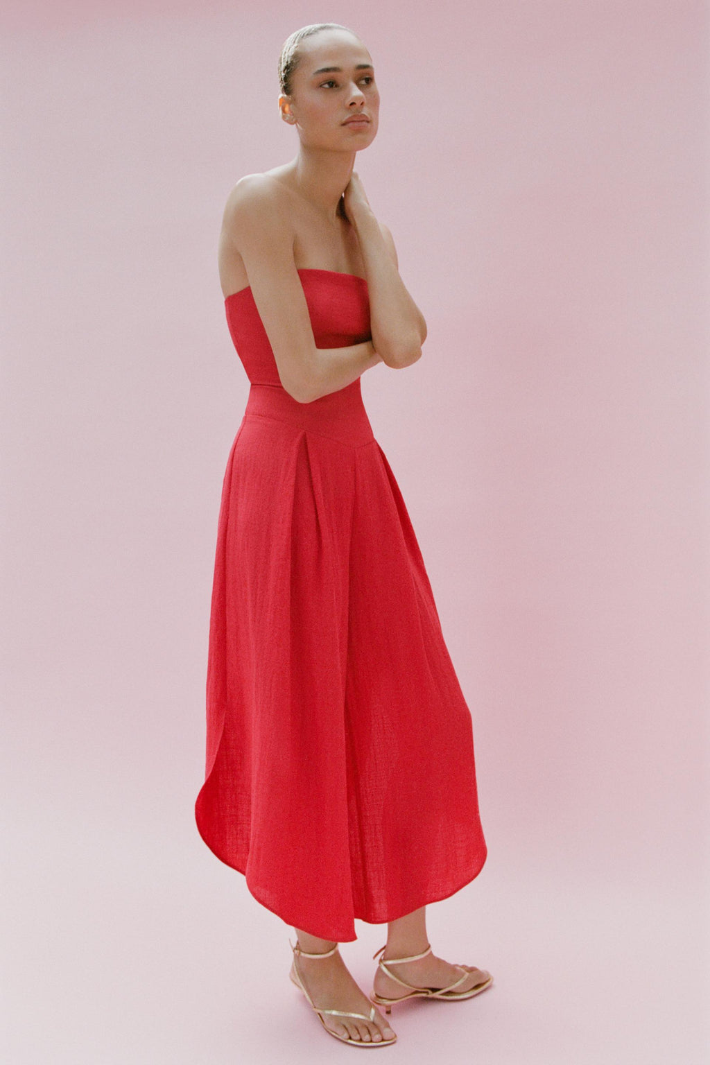 Combinaison Zara rouge bustier à bas asymétrique
