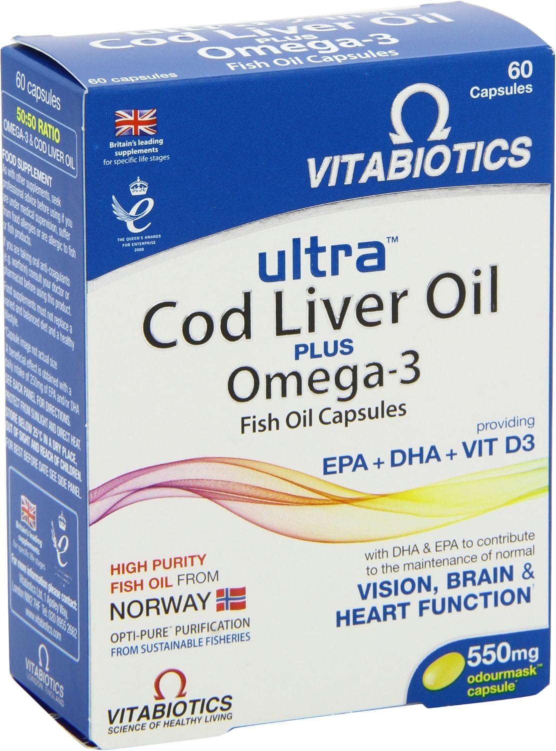 Vitabiotics Ultra Cod Liver Oil Plus Oméga-3 60 capsules – vue 5